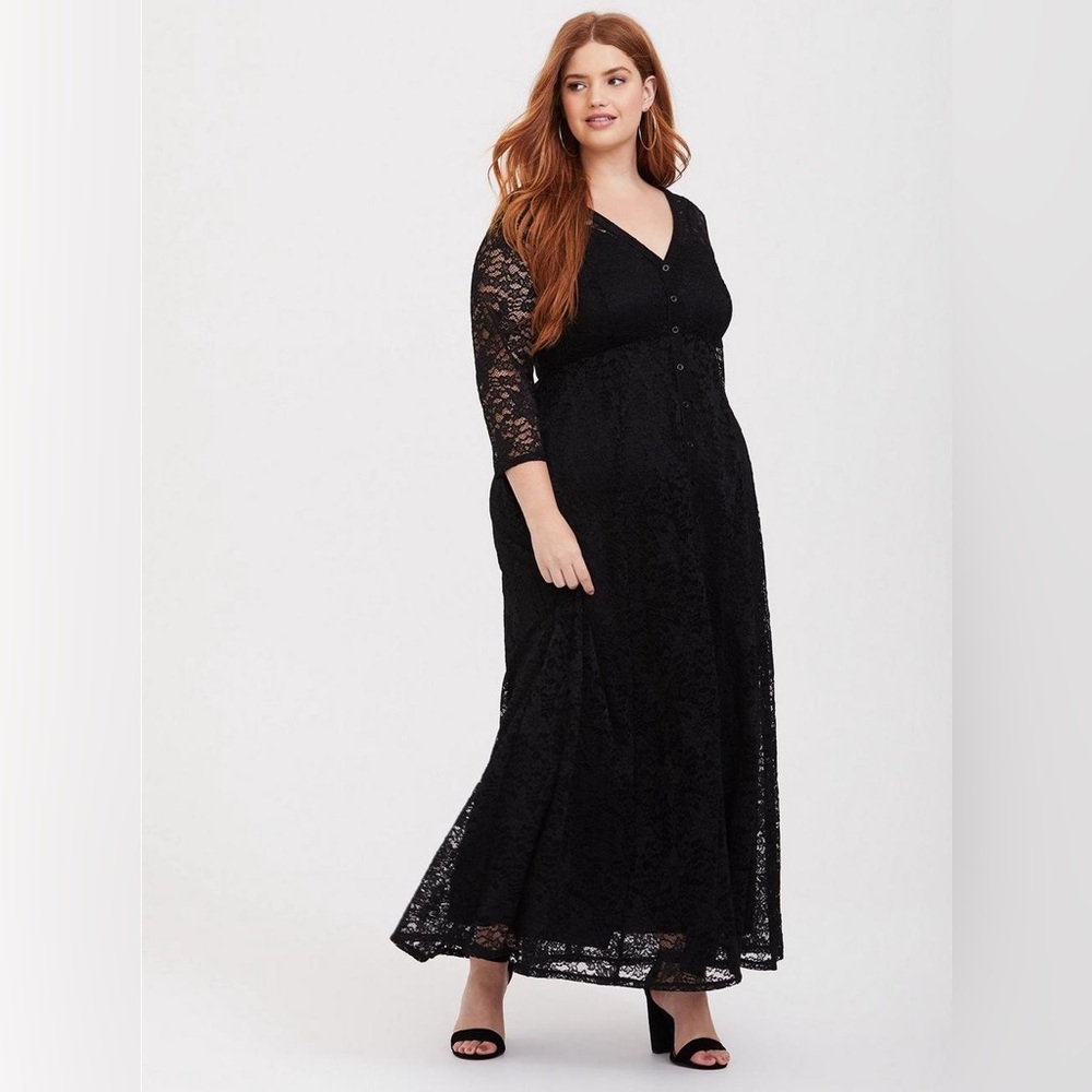COPY - Torrid black lace overlay maxi dress 3/4 sleeve button down